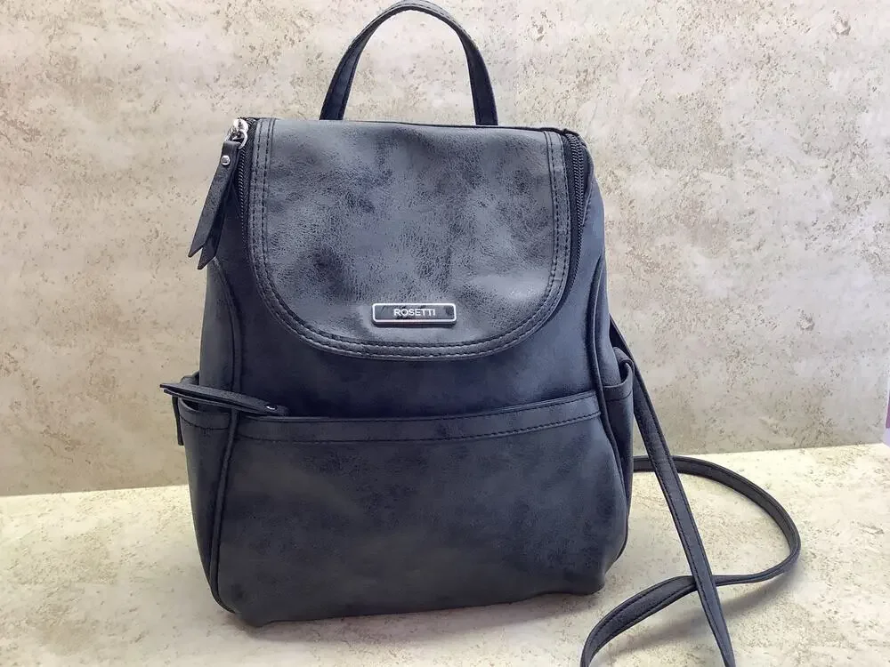 Charcoal Gray Rosetti Faux Leather Backpack - Pre-owned - Excellent Condition